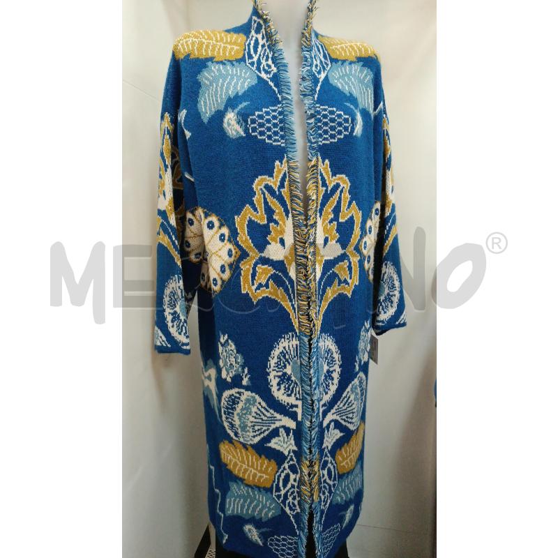CARDIGAN DONNA KING KONG OVERSIZE BLU FANTASIA SENAPE BIANCA FRANGE | Mercatino dell'Usato Torino tenivelli 1