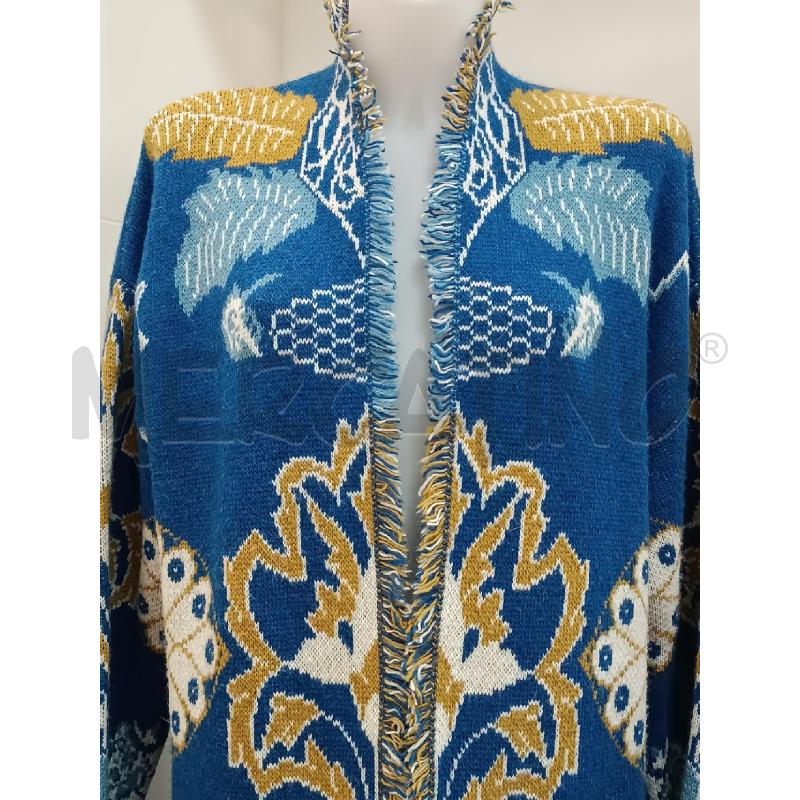 CARDIGAN DONNA KING KONG OVERSIZE BLU FANTASIA SENAPE BIANCA FRANGE | Mercatino dell'Usato Torino tenivelli 2
