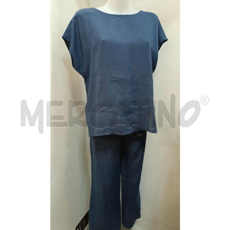 COMPLETO DONNA BLU 100% LINO BLUSA+PANTALONE  | Mercatino dell'Usato Torino tenivelli 1