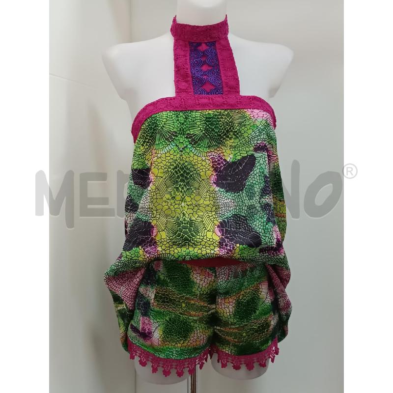 COMPLETO DONNA CUSTO PANTALONCINO + CANOTTA VERDE ROSA FUCSIA RETTILE  | Mercatino dell'Usato Torino tenivelli 1
