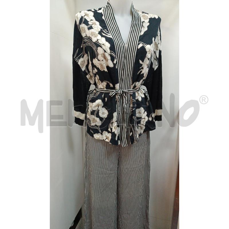 COMPLETO DONNA KAOS RIGHE NERE BEIGE PANTALONE +KIMONO | Mercatino dell'Usato Torino tenivelli 1