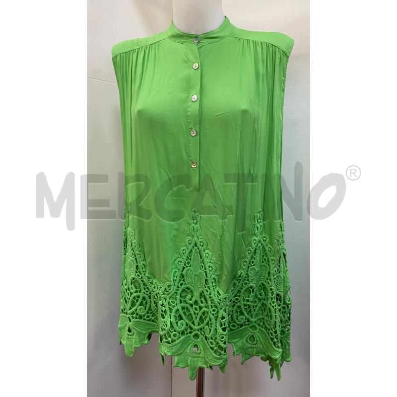 COMPLETO DONNA RAFFAELA D'ANGELO VERDE BLUSA SMANICATA E PANTALONCINO MACRAME | Mercatino dell'Usato Torino tenivelli 1