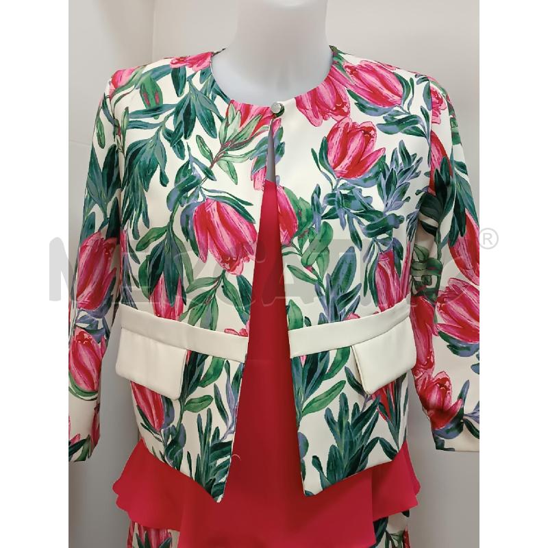 COMPLETO DONNA RISSKIO GIACCA + PANTALONE BEIGE FLOREALE ROSA VERDE  | Mercatino dell'Usato Torino tenivelli 2
