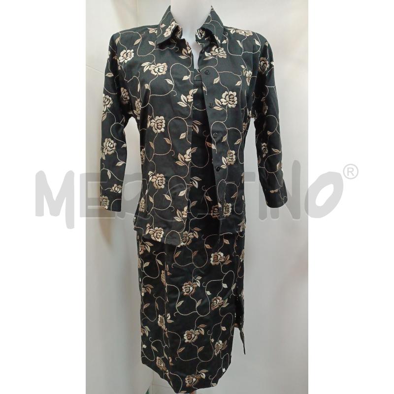 COMPLETO DONNA SPAZIO VESTITO+GIACCA NERA RICAMI FLOREALI BEIGE  | Mercatino dell'Usato Torino tenivelli 1