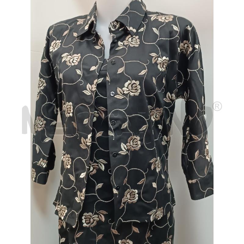COMPLETO DONNA SPAZIO VESTITO+GIACCA NERA RICAMI FLOREALI BEIGE  | Mercatino dell'Usato Torino tenivelli 2