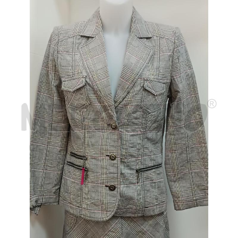COMPLETO DONNA TUZZI GONNA + GIACCA SCOZZERSE GRIGIO ROSA GIALLO  | Mercatino dell'Usato Torino tenivelli 2