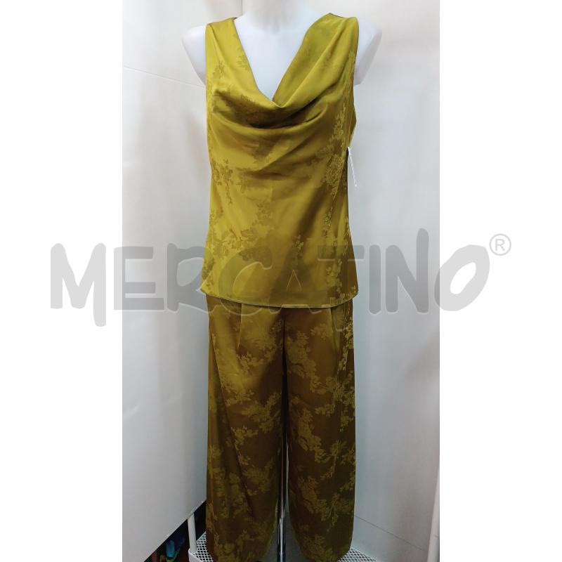 COMPLETO DONNA VERDE SATINATO FLOREALE CANOTTA + PANTALONE  | Mercatino dell'Usato Torino tenivelli 1