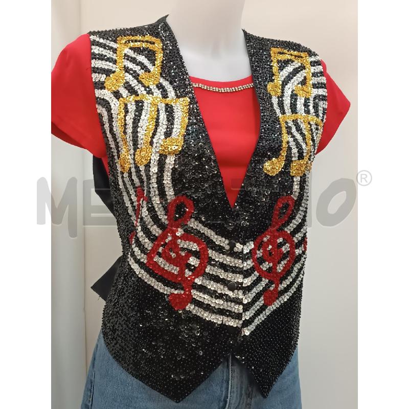 GILET UNISEX HANDMADE IN INDONESIA NERO NOTE MUSICALE E PAILLETTES   | Mercatino dell'Usato Torino tenivelli 1