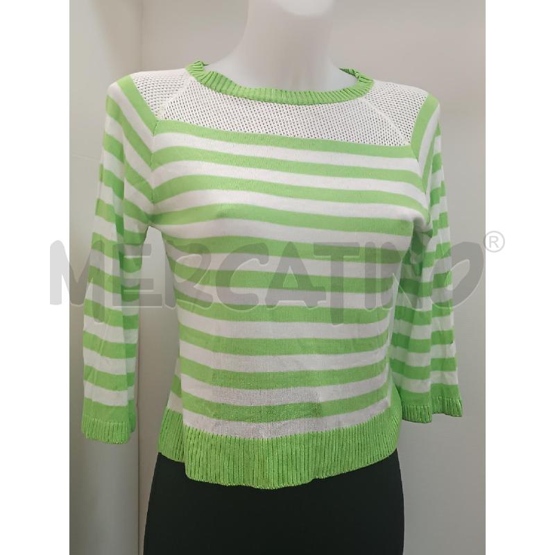 MAGLIA DONNA CROCHE RIGHE VERDI BIANCHE  | Mercatino dell'Usato Torino tenivelli 1