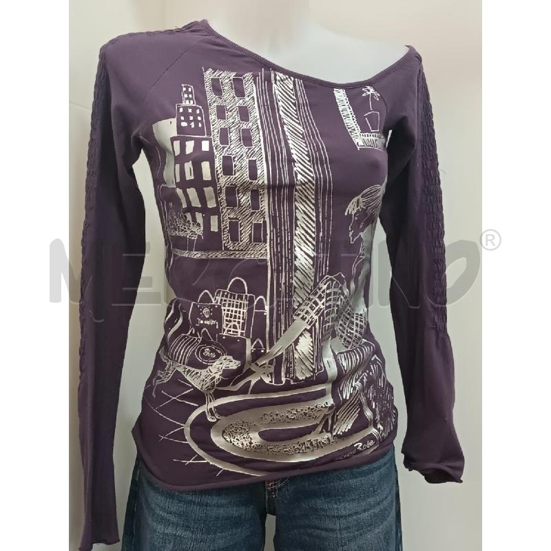 MAGLIETTA DONNA DENNYROSE VIOLA DISEGNI ARGENTO | Mercatino dell'Usato Torino tenivelli 1