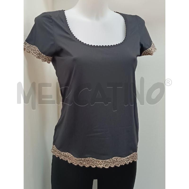 MAGLIETTA DONNA JUST CAVALLI NERA BORDI ANIMALIER BEIGE  | Mercatino dell'Usato Torino tenivelli 1