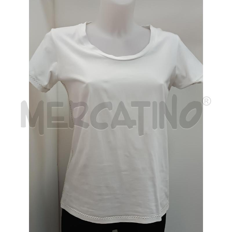 MAGLIETTA DONNA MARELLA SPORT BIANCA CUCITURE ZIG ZAG BEIGE  | Mercatino dell'Usato Torino tenivelli 1