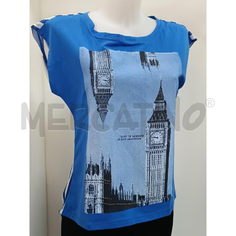 MAGLIETTA DONNA MONTE CERVINO BLU DISEGNO LOST IN LONDON STRASS  | Mercatino dell'Usato Torino tenivelli 1