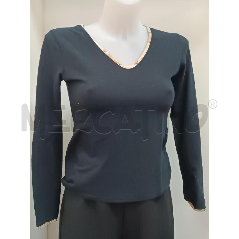 MAGLIETTA DONNA PRIMACLASSE NERA BORDI MAPPAMONDO BEIGE  | Mercatino dell'Usato Torino tenivelli 1