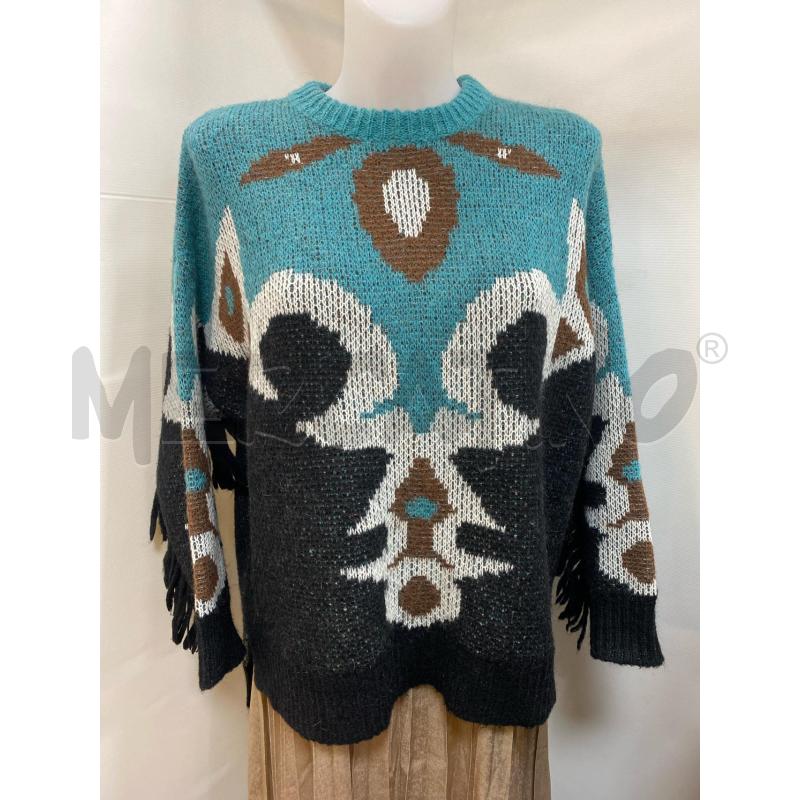 MAGLIONE DONNA 8PM AZZURRO BIANCO NERO MANICHE FRANGE | Mercatino dell'Usato Torino tenivelli 1