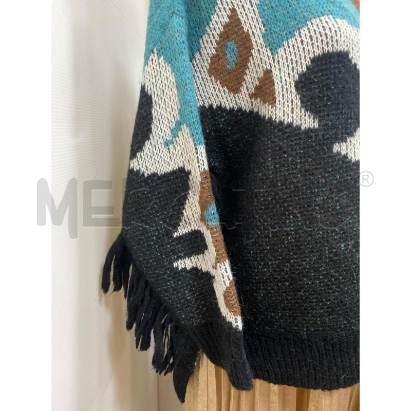 MAGLIONE DONNA 8PM AZZURRO BIANCO NERO MANICHE FRANGE | Mercatino dell'Usato Torino tenivelli 2