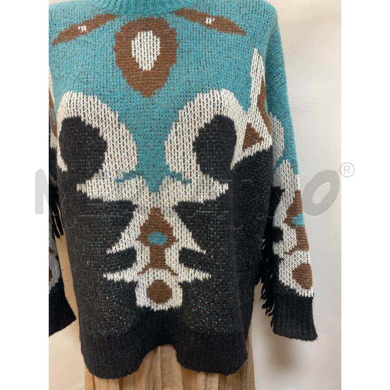 MAGLIONE DONNA 8PM AZZURRO BIANCO NERO MANICHE FRANGE | Mercatino dell'Usato Torino tenivelli 3