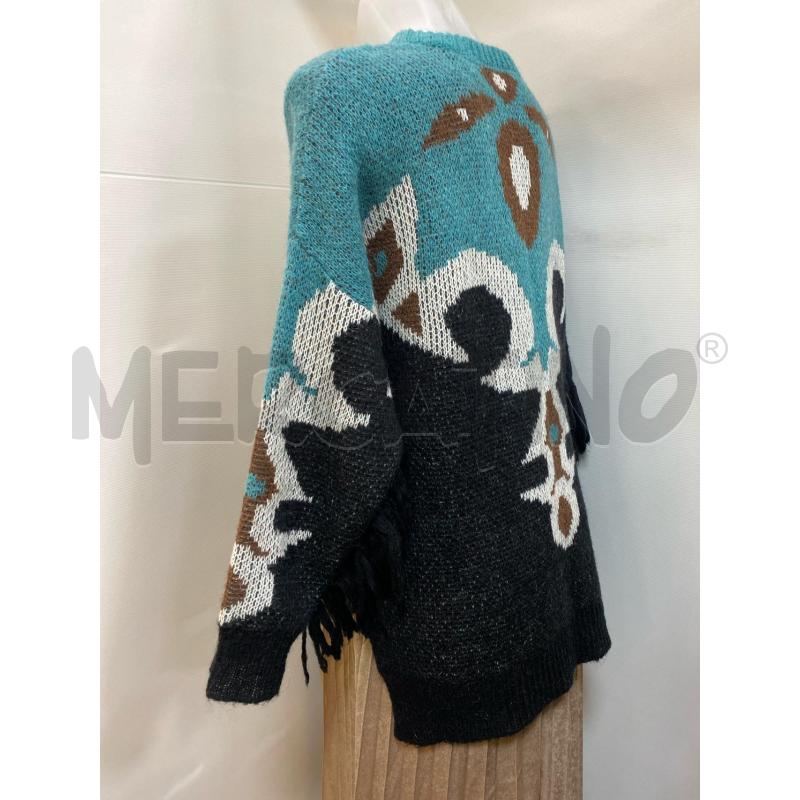 MAGLIONE DONNA 8PM AZZURRO BIANCO NERO MANICHE FRANGE | Mercatino dell'Usato Torino tenivelli 4