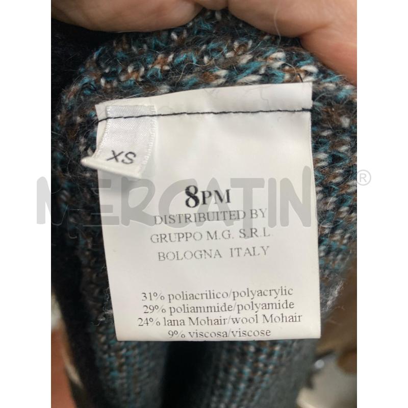 MAGLIONE DONNA 8PM AZZURRO BIANCO NERO MANICHE FRANGE | Mercatino dell'Usato Torino tenivelli 5