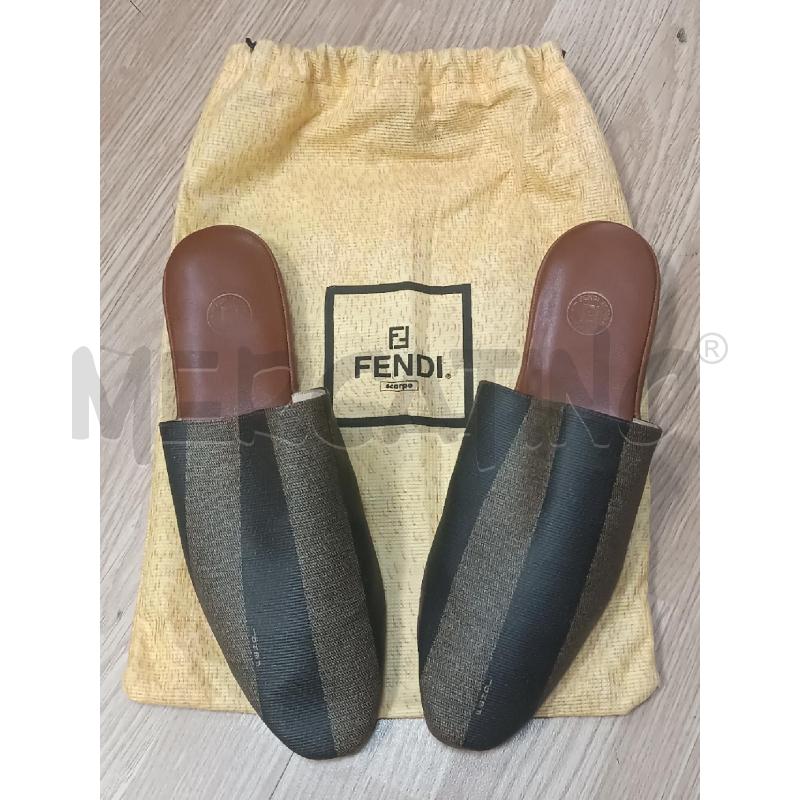 PANTOFOLE DONNA FENDI PELLE MARRONE + BUSTA  | Mercatino dell'Usato Torino tenivelli 1