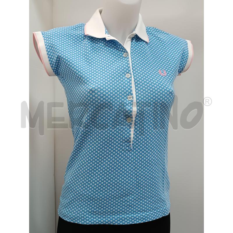 POLO DONNA FRED PERRY AZZURRA FIORELLINI BIANCHI  | Mercatino dell'Usato Torino tenivelli 1