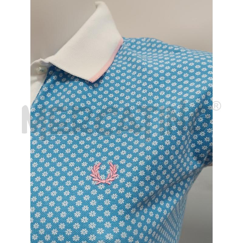 POLO DONNA FRED PERRY AZZURRA FIORELLINI BIANCHI  | Mercatino dell'Usato Torino tenivelli 2