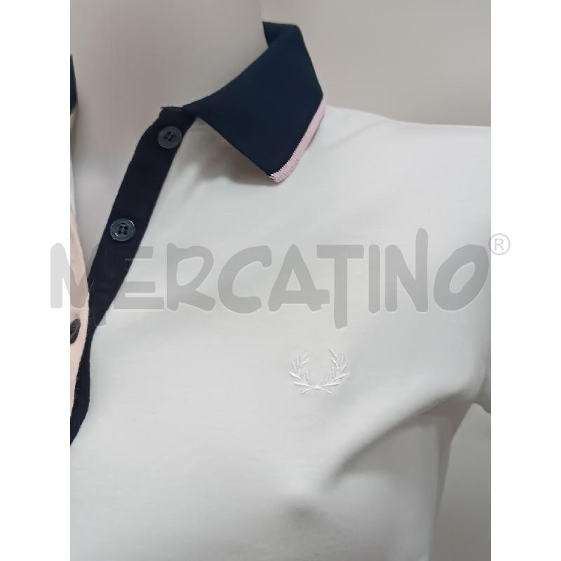POLO DONNA FRED PERRY BIANCA BORDO BLU E ROSA  | Mercatino dell'Usato Torino tenivelli 2