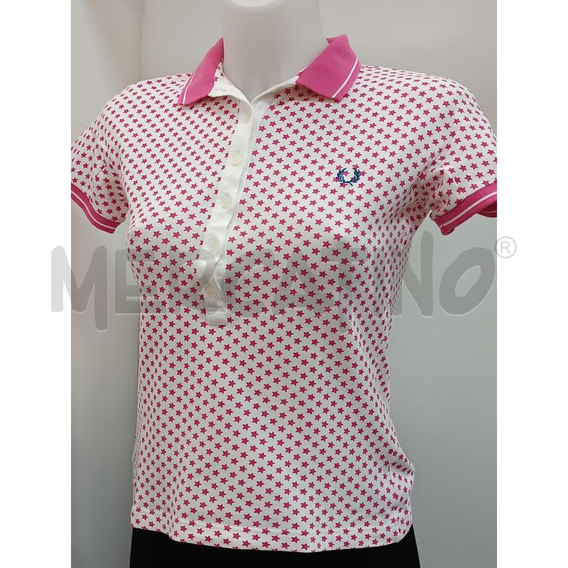 POLO DONNA FRED PERRY BIANCA STELLINE E COLLO ROSA  | Mercatino dell'Usato Torino tenivelli 1