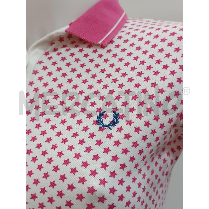 POLO DONNA FRED PERRY BIANCA STELLINE E COLLO ROSA  | Mercatino dell'Usato Torino tenivelli 2