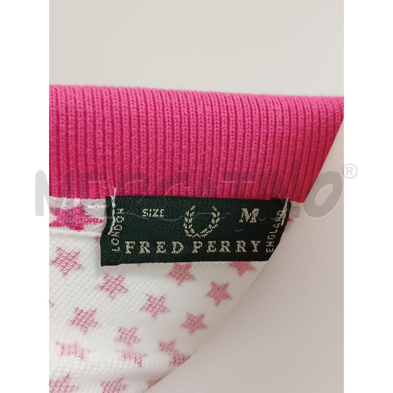 POLO DONNA FRED PERRY BIANCA STELLINE E COLLO ROSA  | Mercatino dell'Usato Torino tenivelli 5