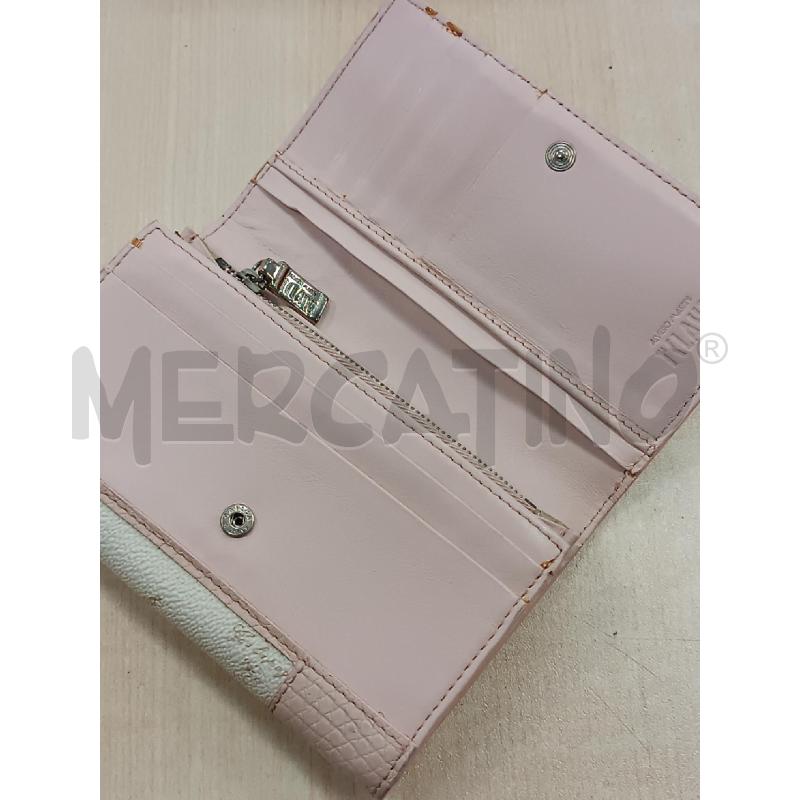 PORTA FOGLIO PRIMACLASSE INSERTI ROSA E STAMPA GEOCLASSICA BIANCA  | Mercatino dell'Usato Torino tenivelli 3