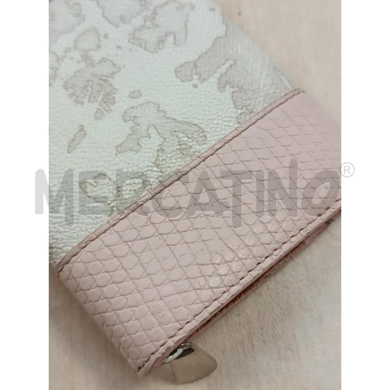 PORTA FOGLIO PRIMACLASSE INSERTI ROSA E STAMPA GEOCLASSICA BIANCA  | Mercatino dell'Usato Torino tenivelli 5