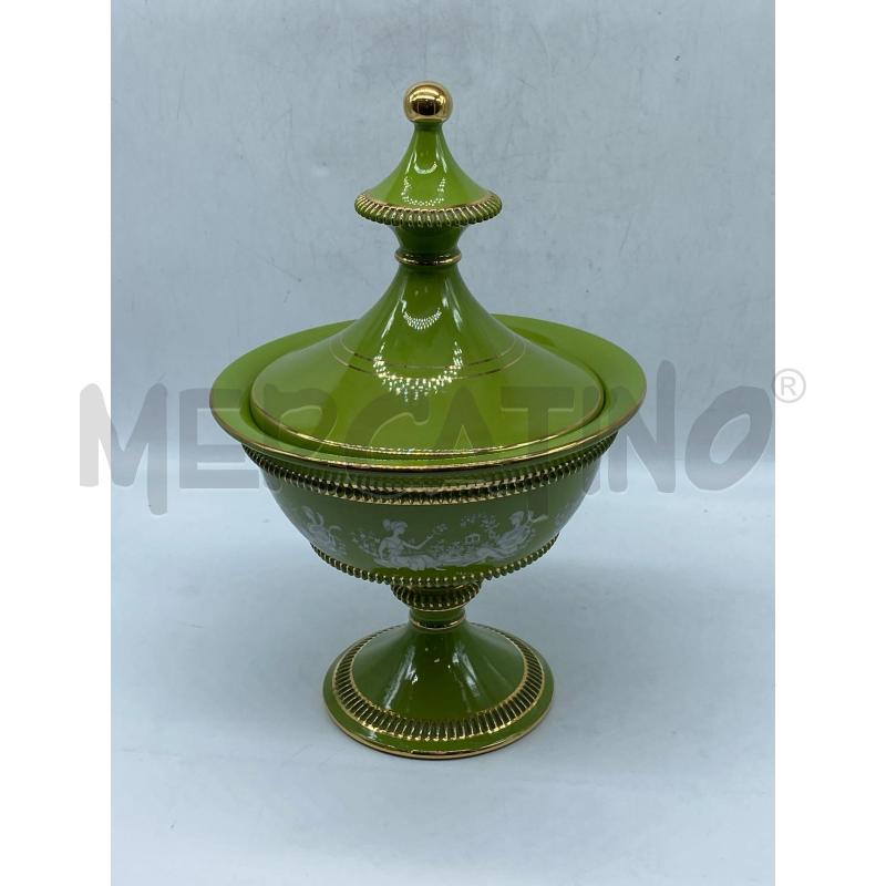 POTICHE VASO PORCELLANA FIORENTINE VERDE DORATA DIPINTA  | Mercatino dell'Usato Torino tenivelli 1
