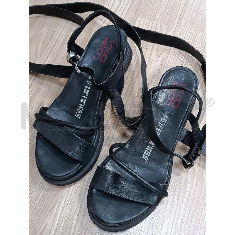 SANDALI DONNA AS98 PELLE NERA CONGHIE VARIE  | Mercatino dell'Usato Torino tenivelli 2