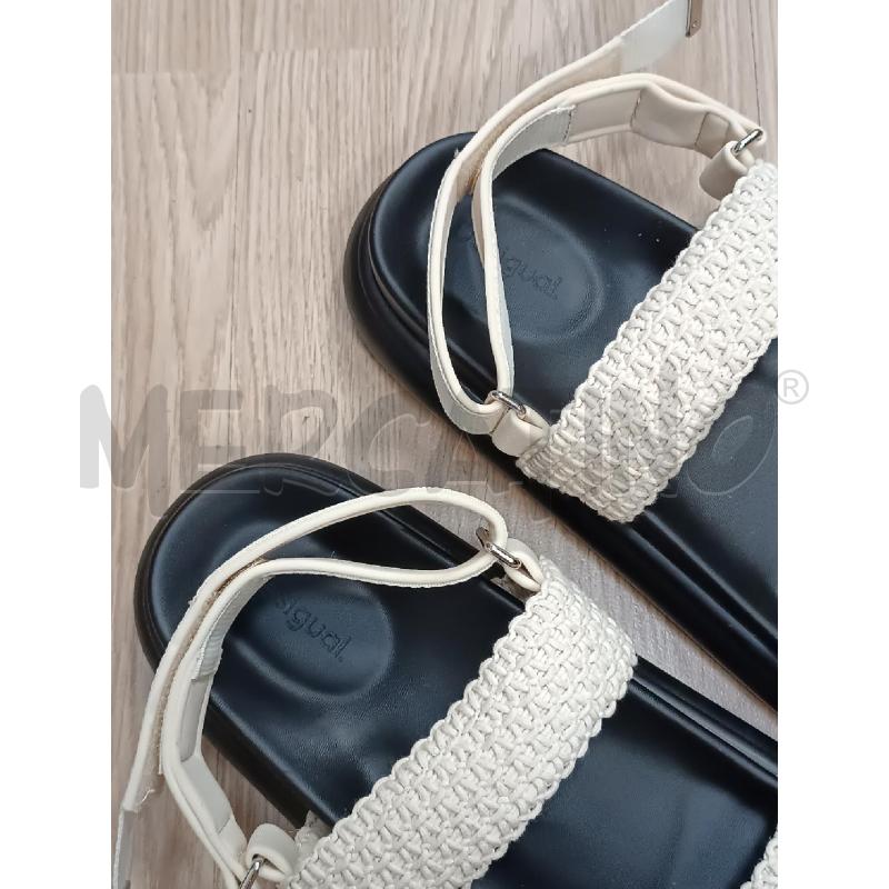 SANDALI DONNA A ZEPPA NERI E TESSUTO BEIGE  | Mercatino dell'Usato Torino tenivelli 2