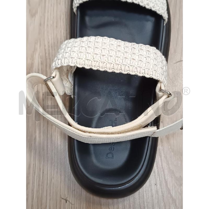 SANDALI DONNA A ZEPPA NERI E TESSUTO BEIGE  | Mercatino dell'Usato Torino tenivelli 5