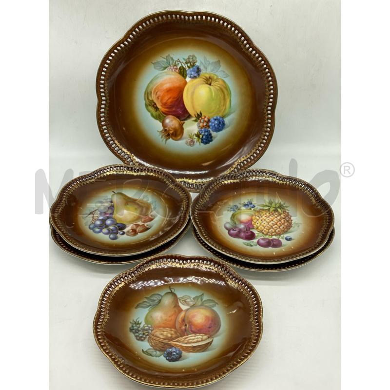 SERVIZIO DA DOLCE BAVARIA 5+1 MARRONE FRUTTA STAMPATA  | Mercatino dell'Usato Torino tenivelli 1