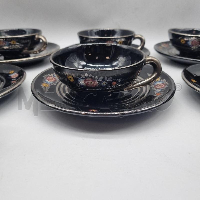 SERVIZIO DA TE' DERUTA DA 6 COPERTI FONDO NERO DETT. ARGENTATI | Mercatino dell'Usato Torino tenivelli 4