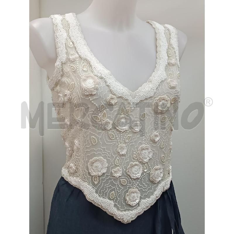 TOP PERLINE BIANCHE E STRASS ROMANO 1874 | Mercatino dell'Usato Torino tenivelli 1