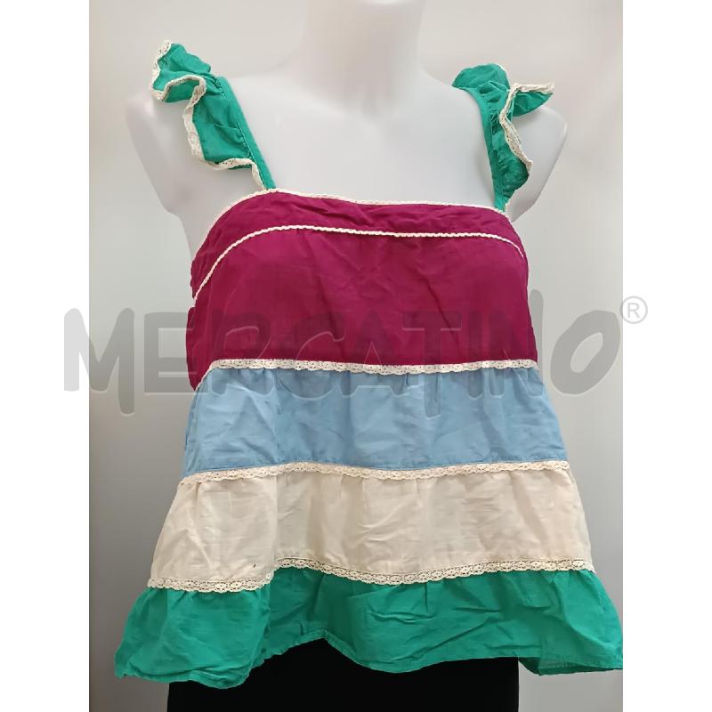 TOP SEZANE TURCHESE BIANCO ROSA A BRETELLE  | Mercatino dell'Usato Torino tenivelli 1