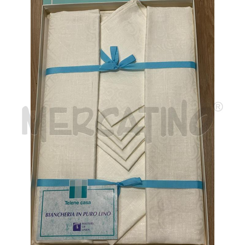 TOVAGLIA 150X250CM IN LINO CON 12 TOVAGLIOLI BIANCO PANNA  | Mercatino dell'Usato Torino tenivelli 1