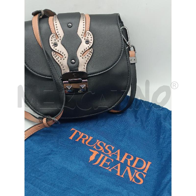 TRACOLLA DONNA TRUSSARDI ECOPELLE NERA BORCHIE + DUST BAG ORIGINALE  | Mercatino dell'Usato Torino tenivelli 1