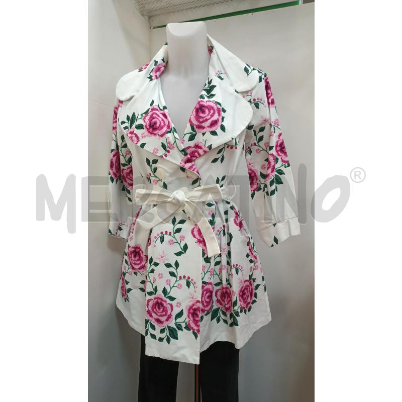 TRENCH DONNA MADE IN ITALY BIANCO RICAMO FIORI ROSA CINTURA ART 2793 | Mercatino dell'Usato Torino tenivelli 1
