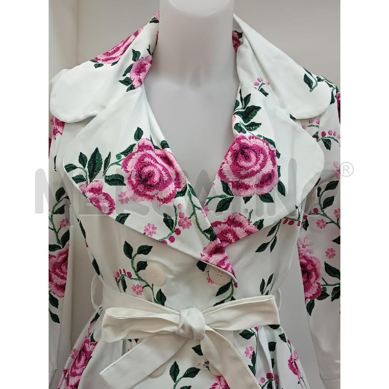 TRENCH DONNA MADE IN ITALY BIANCO RICAMO FIORI ROSA CINTURA ART 2793 | Mercatino dell'Usato Torino tenivelli 2