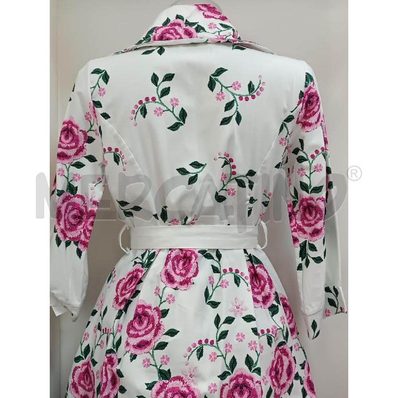 TRENCH DONNA MADE IN ITALY BIANCO RICAMO FIORI ROSA CINTURA ART 2793 | Mercatino dell'Usato Torino tenivelli 3