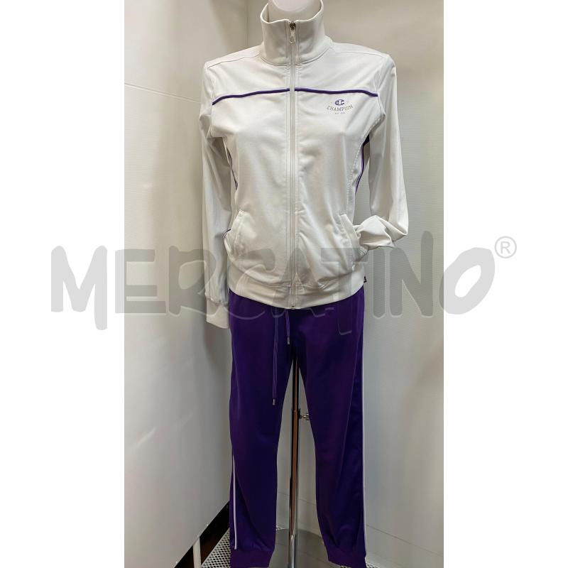 TUTA DONNA CHAMPION FELPA BIANCA E PANTALONE VIOLA  | Mercatino dell'Usato Torino tenivelli 1
