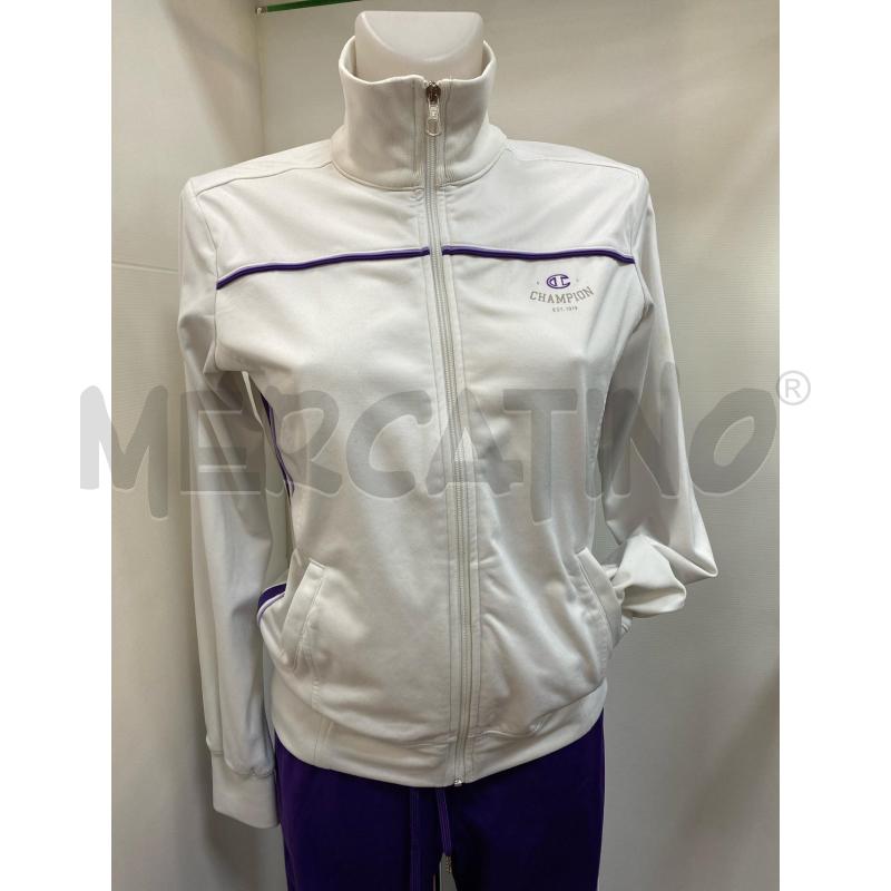 TUTA DONNA CHAMPION FELPA BIANCA E PANTALONE VIOLA  | Mercatino dell'Usato Torino tenivelli 2