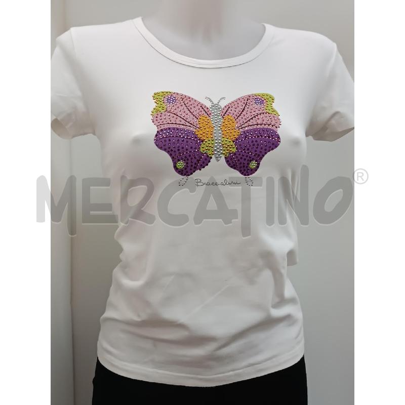T SHIRT DONNA BRACCIALINI BIANCA DISEGNO FARFALLA COLORI E STRASS  | Mercatino dell'Usato Torino tenivelli 1