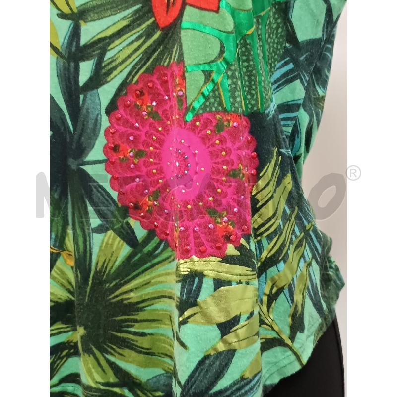 T SHIRT DONNA DESIGUAL VERDE FLOREALE ROSSA ROSA | Mercatino dell'Usato Torino tenivelli 2