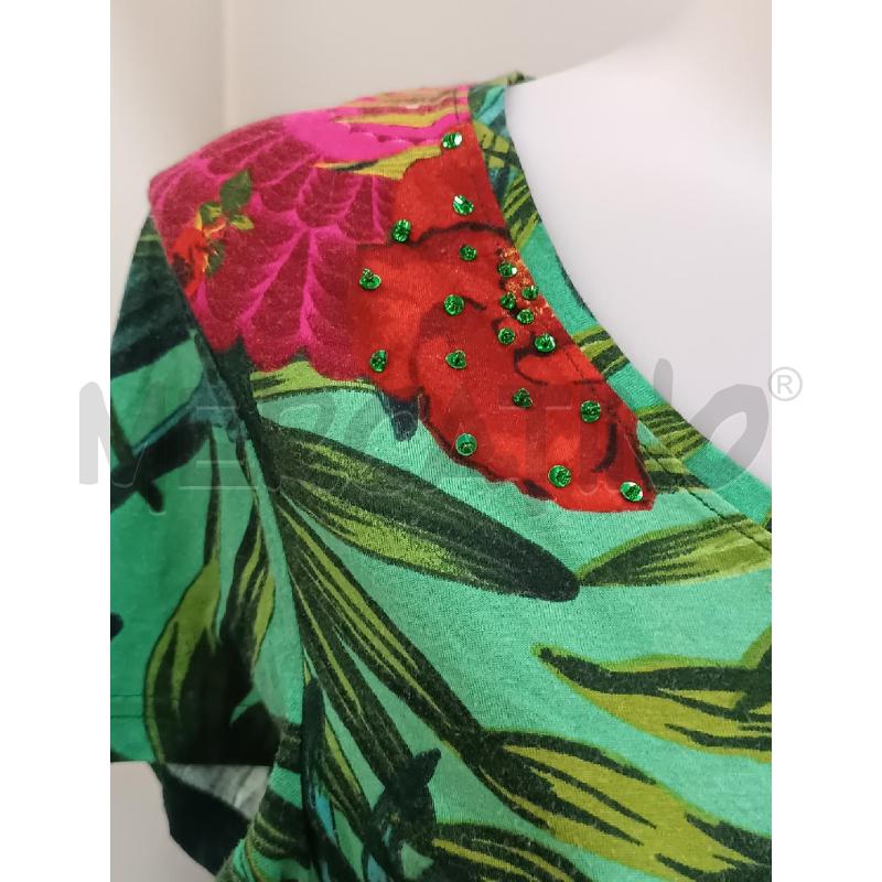 T SHIRT DONNA DESIGUAL VERDE FLOREALE ROSSA ROSA | Mercatino dell'Usato Torino tenivelli 3